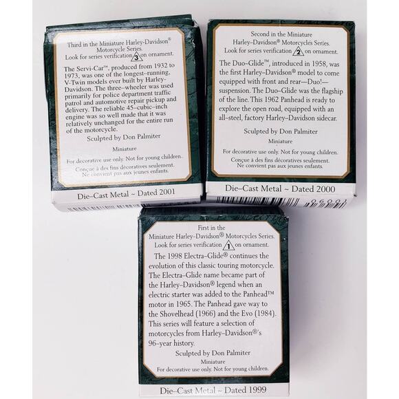 Lot of 3 Vintage HALLMARK MINIATURE Die-Cast HARLEY DAVIDSON Ornaments in VGUC - Picture 2 of 7